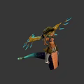 Game Movie Character in Egyptian Style With Golden Wings Snake Motifs Ornate Outfit Blue Decorations