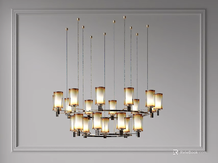 Contemporary Chandelier With Multiple Cylindrical Glass Lamps And Metal Frame For Interior Design 3d model 