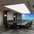 Modern Conference Room Interior With Long Meeting Table Black Office Chairs And Large Projection Screen