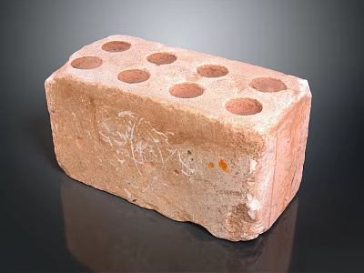 Traditional Red Construction Brick With Multiple Circular Holes And Textured Surface 3d model