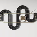 Modern Abstract Wall Clock With Curved Lines In Blue Green Black Color Designs