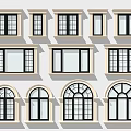 Various Window Designs With Rectangular Arch Top Frames And Glass Panes 3d model