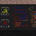 Vibrant Neon Decorative Lights With Colorful Cartoon Racing And Flame Patterns For Modern Interior