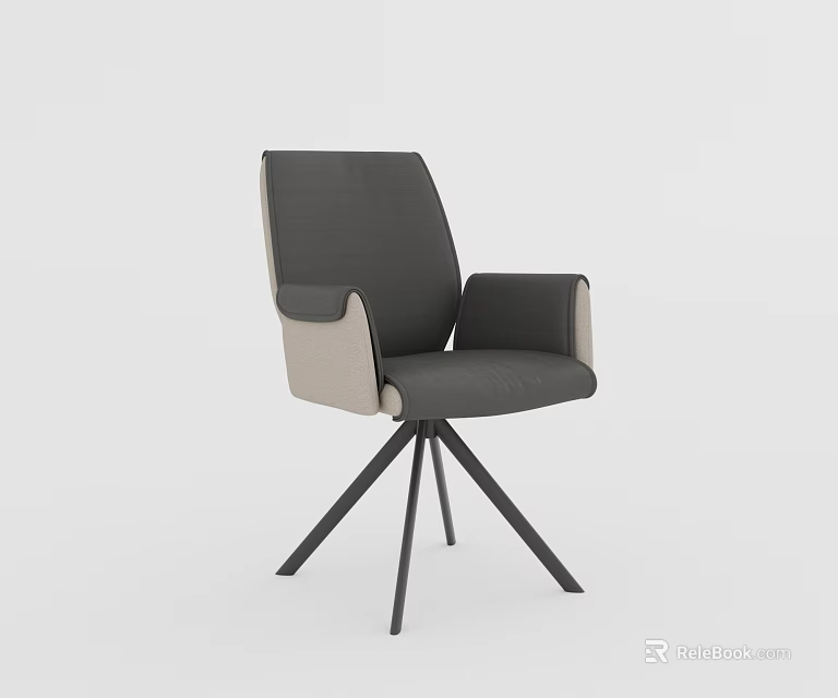 Modern Upholstered Dining Chair With Gray Beige Fabric Armrest And Metal Legs 3d model 