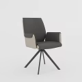 Modern Upholstered Dining Chair With Gray Beige Fabric Armrest And Metal Legs
