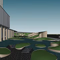 Modern Urban Commercial Complex with High Rise Buildings Central Plaza Green Spaces and Water Features