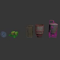 Various Metal Industrial Equipment With Wheeled Cart Square Box Cylindrical Barrel And Stand Mounted Vessel