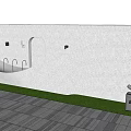 Modern Public Toilet Exterior Design With White Wall Curved Structure Green Lawn And Paved Ground