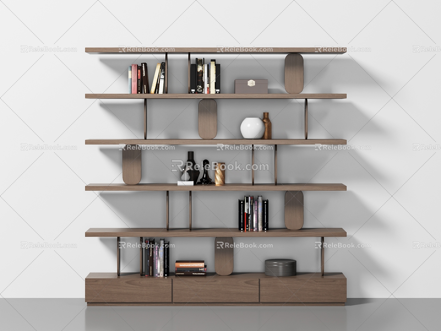 Wooden bookshelf bookcase 3d model