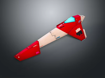 Streamlined Red Beige Spacecraft Model With Blue Cockpit For Cosmic Exploration Design 3d model