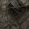 Deep Pit Structure With Rough Stone Walls Wooden Frames And Hanging Ropes