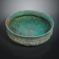 Vintage Bronze Furniture Decorative Round Bowl Featuring Green Patina And Ornate Carvings