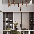 Modern Open Restaurant Interior With Copper Chandelier Dining Table Green Chairs And Large Windows