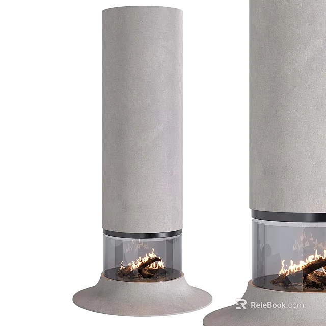 Modern Vertical Fireplace With Glass Front And Burning Wood Logs Flames 3d model 