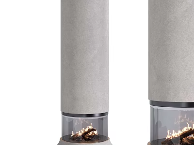 Modern Vertical Fireplace With Glass Front And Burning Wood Logs Flames 3d model
