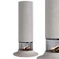 Modern Vertical Fireplace With Glass Front And Burning Wood Logs Flames