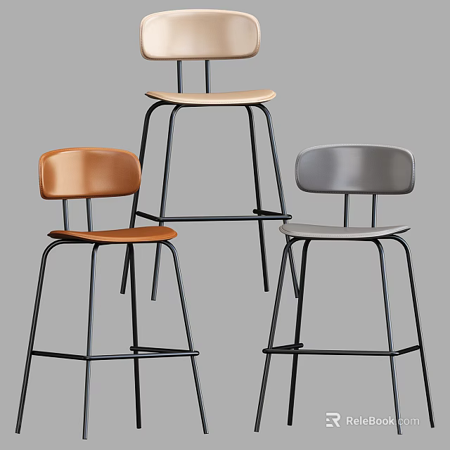 Modern Bar Stools With Sleek Design Black Metal Frames And Various Colored Seats 3d model 