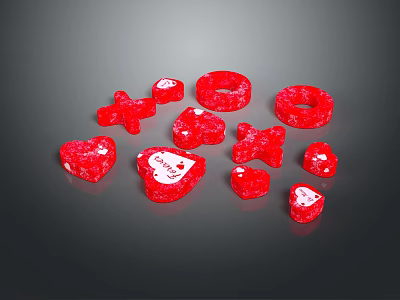 Sweet Red Decorative Candies With Heart Star Cross And Ring Shapes 3d model