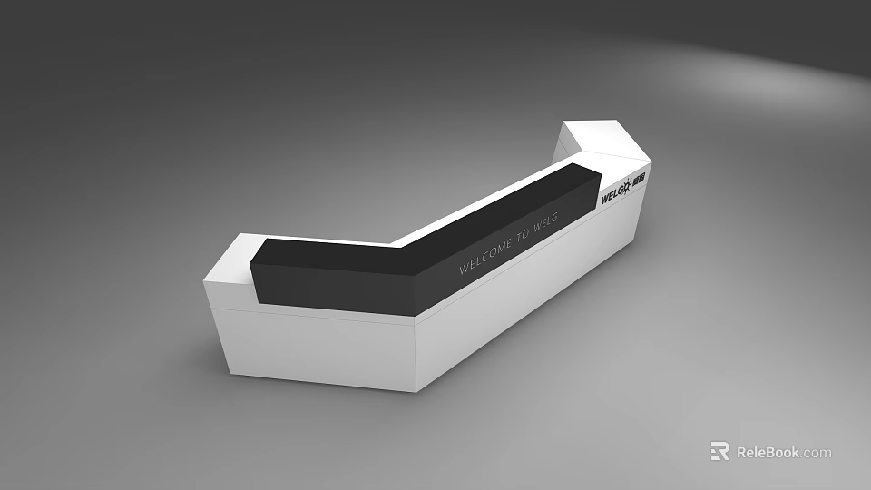 Modern White And Black Reception Desk With Sleek Design And Welcome Sign 3d model 