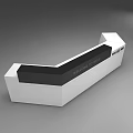 Modern White And Black Reception Desk With Sleek Design And Welcome Sign