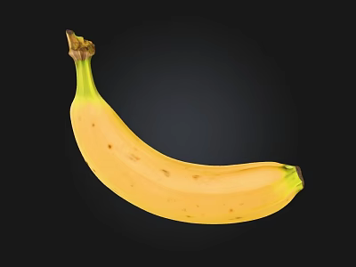 Fresh Ripe Yellow Banana with Natural Curved Shape and Brown Spots on Black Background 3d model
