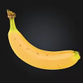 Fresh Ripe Yellow Banana with Natural Curved Shape and Brown Spots on Black Background