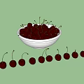 Juicy Fresh Ripe Cherries in White Bowl with Arranged Cherries Beside