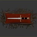 Elegant Root Decorated Display Stand With Red Cushion And Ornate Sword