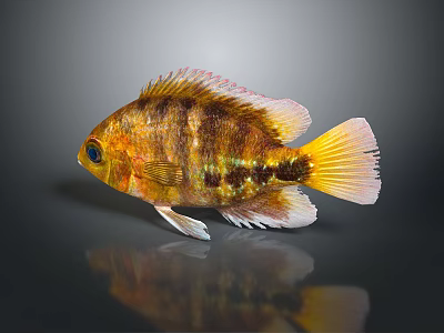 Vibrant Tropical Fish With Orange Yellow Brown Striped Body Shiny Scales And Colorful Fins 3d model