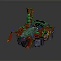 Futuristic Building Structure With Red And Blue Mechanical Sci Fi Design Features