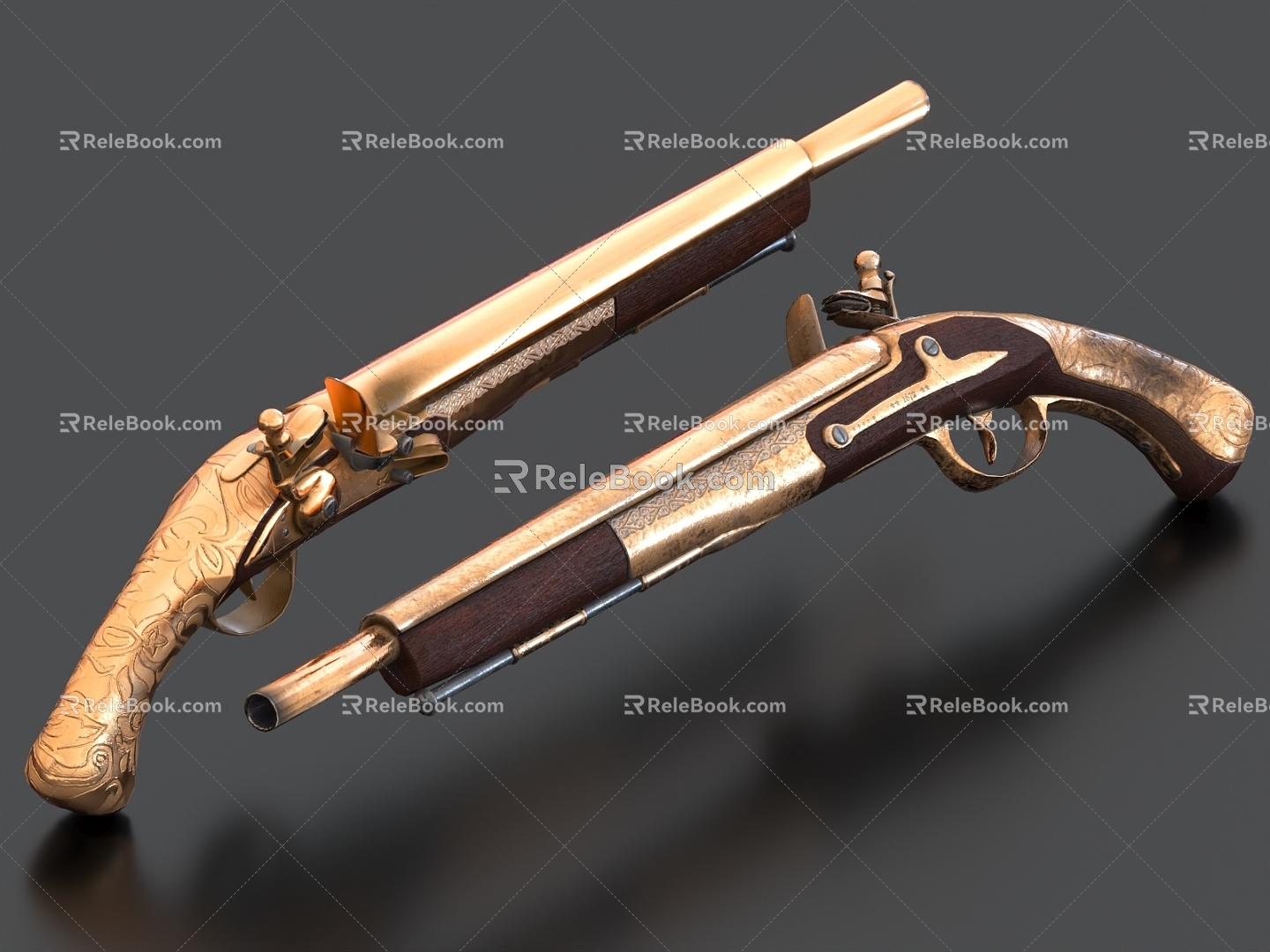 Flint vintage pistol musket vintage pistol 3d model