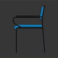 Modern Blue Upholstered Armchair With Black Metal Frame And Armrests