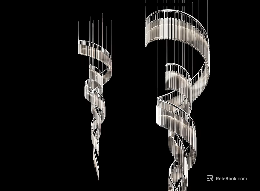 Modern Unique Spiral Chandeliers With Metallic Frame For Interior Decoration 3d model 