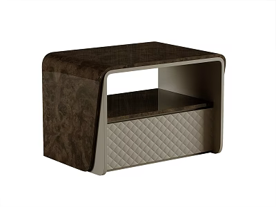 Modern Bedside Table With Dark Brown Wood Grain And Beige Quilted Storage 3d model