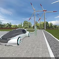 Modern Electric Car Charging With Wind Turbines In Outdoor Setting