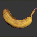 Ripe Yellow Banana With Brown Spots On Dark Reflective Surface