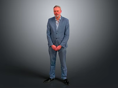 A Man in Blue Suit Full Length Standing with Straight Posture Against Gray Gradient Background 3d model