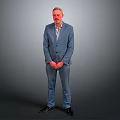 A Man in Blue Suit Full Length Standing with Straight Posture Against Gray Gradient Background