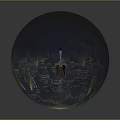 Transparent Sphere Showing Reflected Cityscape With Bridge Person And Sky Light 3d model