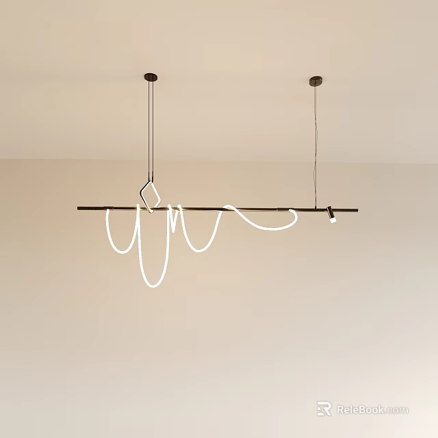Modern Linear Chandelier With White Curved Lines And Black Frame For Interior Ceiling 3d model