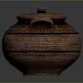 Traditional Terracotta Clay Pot With Lid Two Handles And Geometric Patterns