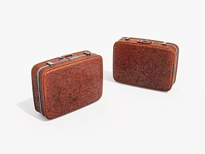 Two Vintage Brown Textured Suitcases With Metal Latches And Classic Design 3d model