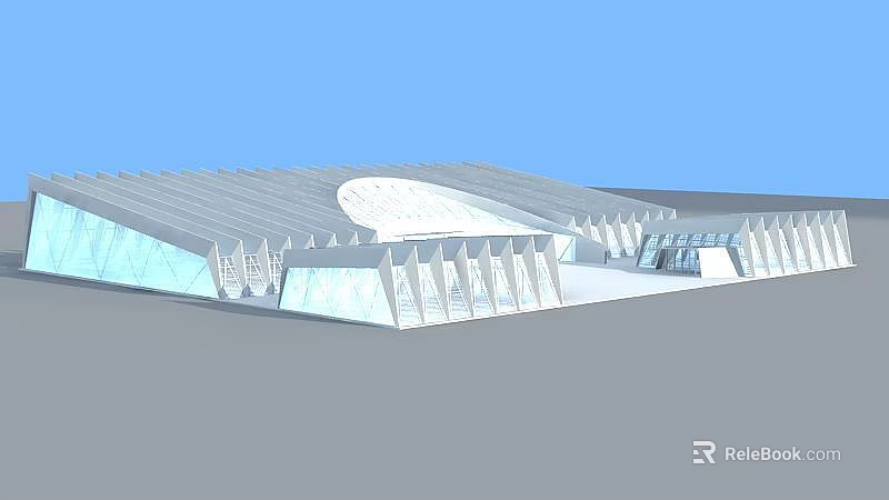 Modern Museum Building With Unique Roof Design And Glass Facade Architecture 3d model 