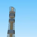 Tall Multi Tiered Communication Tower With Metal Framework And Top Antenna 3d model