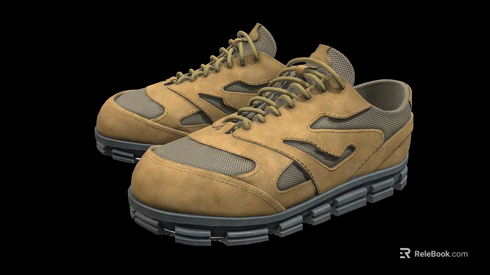 Brown Casual Sneakers With Mesh Panels And Lace Up Design Durable Sole 3d model 