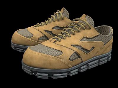 Brown Casual Sneakers With Mesh Panels And Lace Up Design Durable Sole 3d model