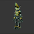 Yellow And Black Robot Character With Green Eyes And Pointed Mechanical Head Design