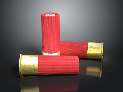 Red And Gold Shotgun Shells As Tactical Ammunition Equipment With Brass Base And Ribbed Casing 3d model