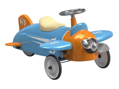 Electric Toy Airplane Shape Kids Ride On Blue Orange With Steering Wheel Comfortable Seat 3d model