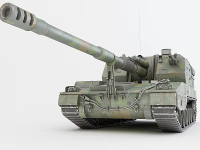 Military Tank With Long Gun Barrel Green Camouflage Heavy Armor And Metal Tracks 3d model